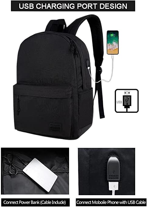 SUPACOOL Lightweight School Backpack with Pencil Pouch, Backpack for School Boys and Girls(Black backpack set)