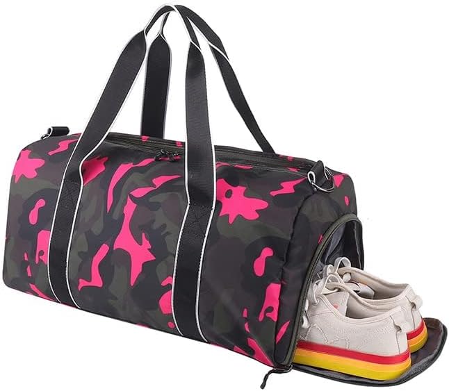 mezhsa Kids Overnight Duffle Bag Girls Boys Sports Gym Bag with Shoe Compartment Wet Pocket Camouflage travel bag (Ping)