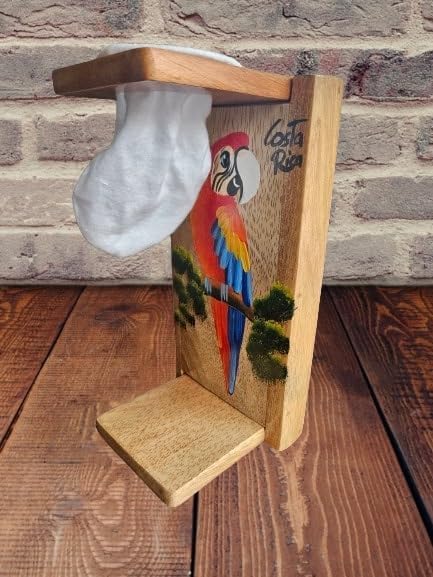 Tapanti store.Chorreador,Costa Rican handcrafted foldable wooden pour-over coffee maker.Includes a reusable cloth filter.Hand painted Macaw wooden design.Light Cedar.Perfect for travel (Red)