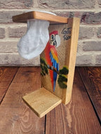 Tapanti store.Chorreador,Costa Rican handcrafted foldable wooden pour-over coffee maker.Includes a reusable cloth filter.Hand painted Macaw wooden design.Light Cedar.Perfect for travel (Red)