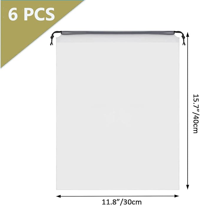 6 Pack Large Transparent Travel Shoe Bags, Clear Plastic Drawstring Bags for Shoes – 15.7 x 11.8 Inch Dust Bags for Men, Women, Luggage Organization