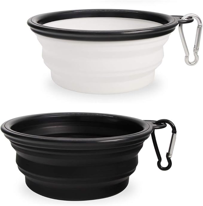 Dog Bowl Pet Collapsible Bowls,2 Pack Portable and Foldable Pet Travel Bowls Collapsable Dog Water Feeding Bowls Dish for Dogs Cats and Small Animals, (Small, Black+White)