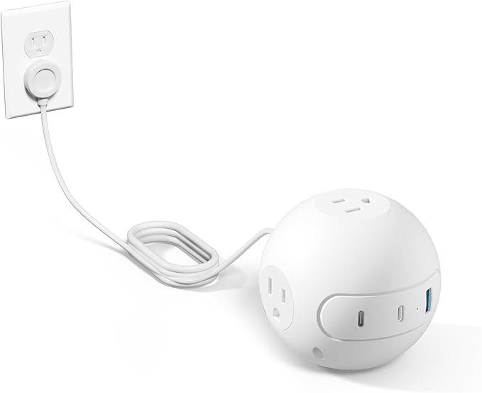 Portable Power Strip Outlet Extender,6-in-1 Charging Station,Wall Plug Extender with 3 AC Outlets & 2 USB-C(20W) and 1 USB-A(12W), Desk Organizer,5ft Extension Cord for Home/Office (ETL Certified)