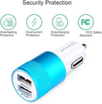 FiveBox Fast Car Charger, Quick 5.4A/30W Dual USB, QC 3.0 & 2.4A, Compatible Samsung Galaxy S23 S22 S21 S20 S10 S9 S8 Note, iPhone, Blue, Minimalist Style