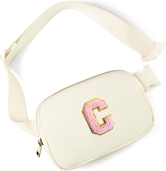 Gitus Personalized Gifts Birthday Gifts for Girls Fanny Pack Cross Body Bags with Initial Letter Preppy Stuff Gifts for Her Girlfriend Wife Sister Friends Mom (Ivory-C)