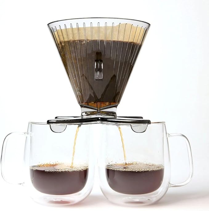 DIVVI Dual Cup Pour Over Coffee Dripper, BPA-Free, Large Capacity, Filter #4, Brew on Two Cups or One, No Carafe Needed, Fits Most Mugs, Portable, Easy to Clean & Dishwasher Safe Coffee Maker