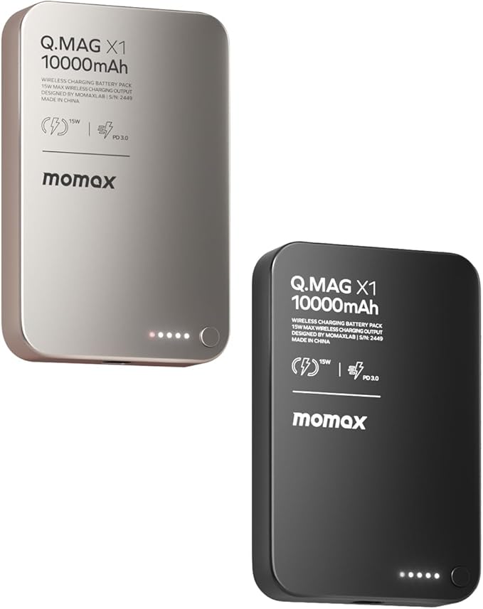 MOMAX 2 Pack Q.MAG Portable Charger Wireless 10000mAh, 0.5" Slim Power Bank Fast Charging Magnetic Battery Pack for iPhone Air/17 Pro Max/17 Pro/16/15/14/13/12 (1*USBC Port PD20W, No Lighting)