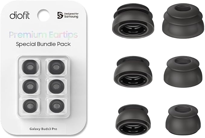 Premium Multi-Flange Eartips for Galaxy Buds3 Pro (Black, Mixed(SML)) – Always Fits, Never Slips