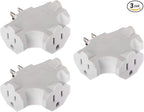 Projectpak 3 Outlet T Shaped Wall Plug Grounding Adapter Splitter Extender – Durable Grounded Power Tap | 3 Pack (White)