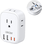 European Travel Plug Adapter, LENCENT US to Europe Type-C Foldable Power Plug with 4 Outlets 4 USB Ports (2 USB C), Power Adaptor for USA to EU Euro Iceland Spain Italy France Germany Greece Portugal