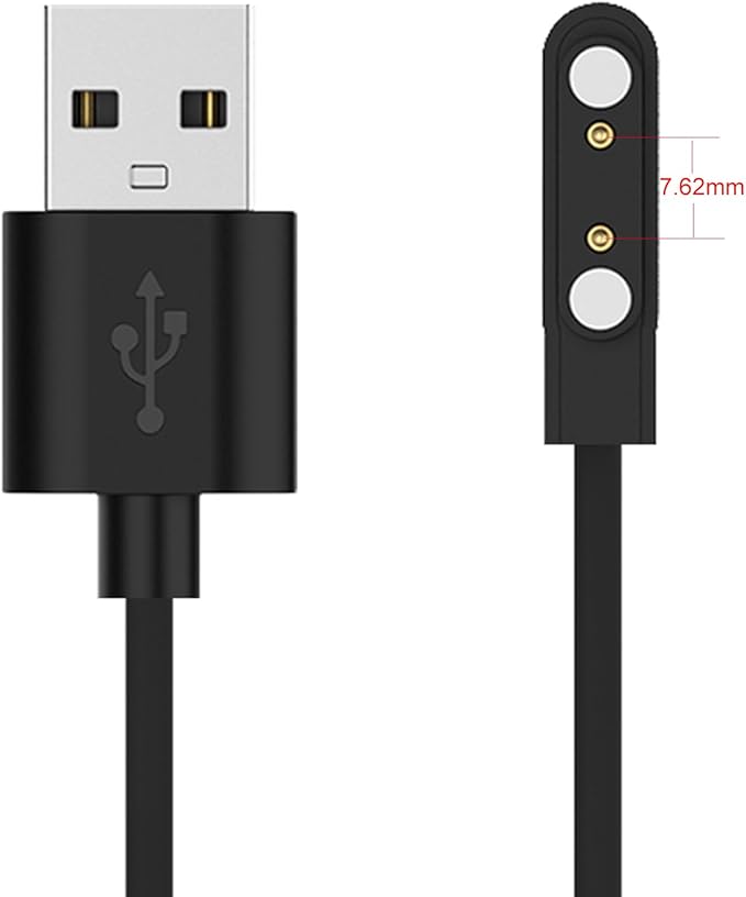 2-Pack Chargers for TRAUSI TG08/Trendia TG09/DIVElink&OYV&JeeJTek TGW008 TGW101/SUNKTA &LIGE &Linwear &EIGIIS K52 Smart Watch Charger, Charging Cable Magnetic 7.62mm, 60cm (Black&Black)