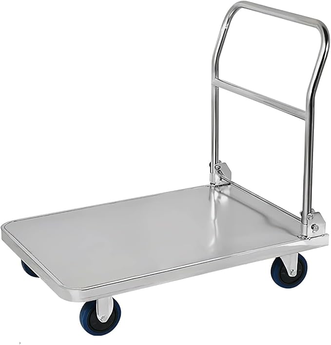 Foldable Push Hand Cart Stainless Steel Platform Truck Foldable Handle Thicken Panel for Luggage Tools Appliances Transport High Bearing Capacity Push Cart Dolly Cart,304