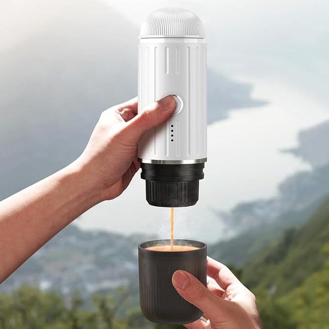 Portable Electric Espresso Machine, Travel Coffee Maker for Camping, On the Go Car Coffee Maker Self-Heating with USB-C, With Ground Coffee & N Espresso Capsule for RV/Hiking/Office, White