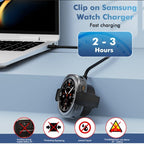 Clip on Galaxy Watch Charger, Suitable for Samsung Galaxy Watch 8/8 Classic/7/Ultra/6/6 Classic/5 Pro/5/4/4 Classic/3 Active2/1, Replace Samsung smartwatch Fast Charging Cable(4FT)