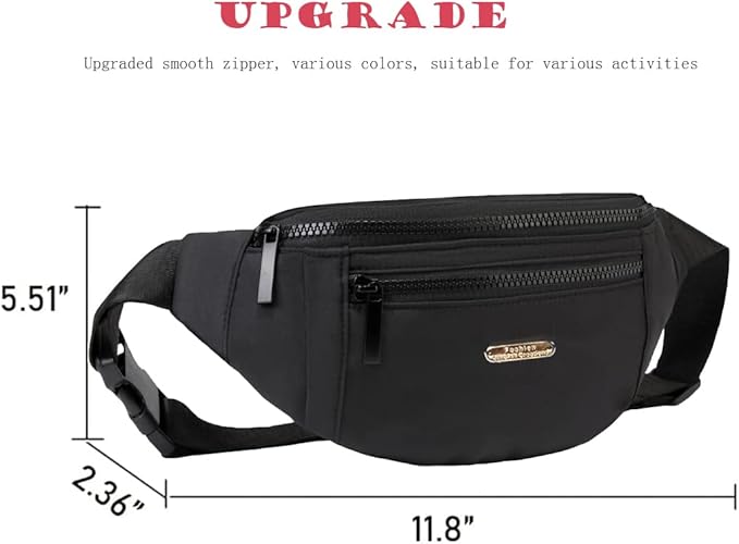 Fanny Packs for Men Women, Fashion Waterproof Waist Packs for Travel Walking Running Cycling Black
