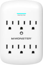Monster 5000W Surge Protector Power Strip, 6 Outlets, 120V, 300 Joules Surge Protection, Safe, Reliable Outlet Extender, White