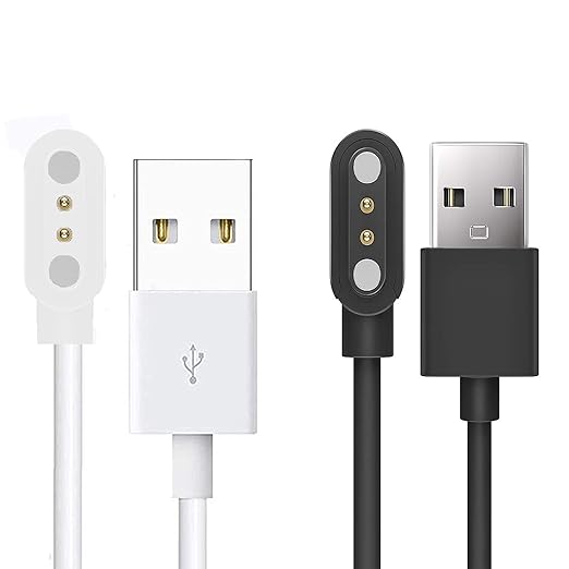 Compatible with Letsfit EW1 Charger, Magnetic USB Charging Cable Replacement Charger Cable Compatible with Letsfit EW1 / ID207 Smartwatch / TOZO S2 / AOKESI 1.69'' Smart Watch (2 pack-White+Black)