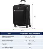 Travelpro Platinum Elite Softside Expandable Checked Luggage, 8 Wheel Spinner Suitcase, TSA Lock, Men and Women, Dark Blue, Checked Medium 25-Inch