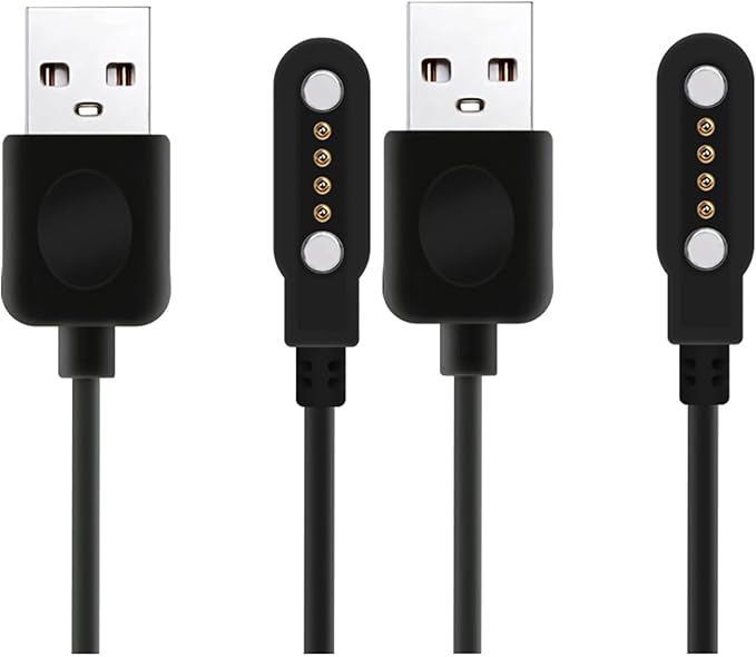 [2 Pack] Smart Watch Charger Cable, Magnetic SmartWatch Accessories Charger Cable 4 Pin Cord, Charger Contact pin spacing 7.62 mm for Smart Watch, Fitness Tracker(2)