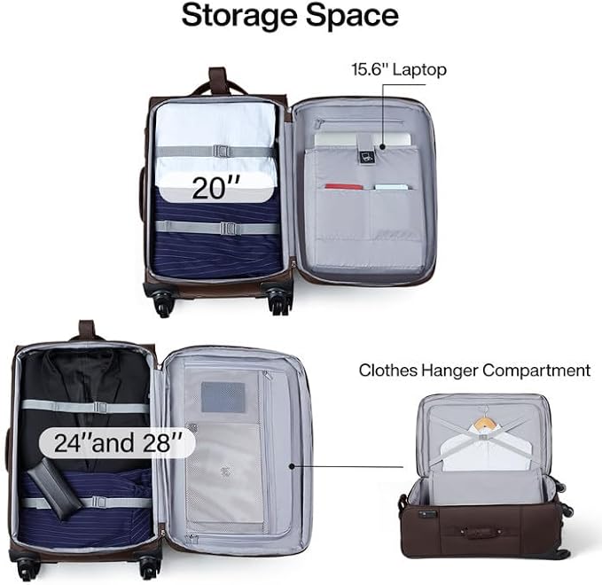 Hanke Luggage Sets 2 Piece Softside Expandable Luggage With Spinner Wheels TSA Lock,Travel Luggage Rolling Suitcase Checked Luggage Coffee(20/28)
