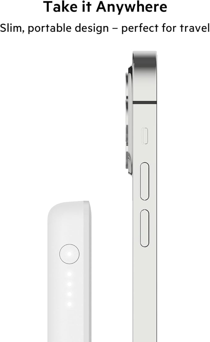 Belkin Portable Charger, MagSafe Charger Wireless Power Bank - 7.5W Wireless Charger - Portable Magnetic Battery Pack - iPhone 16, 15, 14, 13, Plus, Pro, Max, AirPods, Google Pixel 10, etc. - White