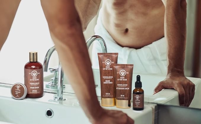 Fathers Day Spa Gift Set for Men - Luxuious 30-Piece Sandalwood Bath & Beard Gift Set for Men, Bath & Body Care Kit for Him with Beard Wax | Christmas, Valentines Day, Birthday, Gift for Father Dad