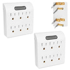 6-Outlet Extender 2 Pack, 3-Prong Grounded Wall Tap Adapter with LED Guide Light, 1875W Multiple Plug Electrical Outlets Splitter for Home, Office, Hotel, Travel, ETL Listed, Cruise Essentials, White