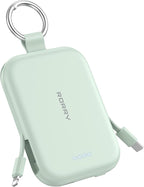 RORRY CharmGo Portable Charger, 5000mAh Portable Charger Power Bank with Built-in Cables, Travel Keychain Charger Battery Pack for iPhone 17/16/15/14/13/12, for AirPods 2/3/4/Pro, Green