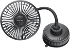 Luno Car Camping Fan - Suction Cup Fan for Car | USB-C Powered with 3 Speeds, Flexible Arm, 5 Blades, 360° Airflow & Headrest Mount - Compact Cooling Solution for Camping & Road Trips