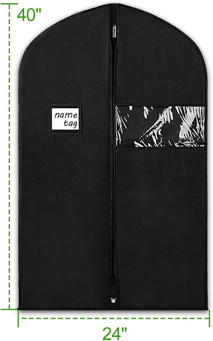 KEEGH 40" Suit Bags Garment Bags for Storage (Set of 6) Garment Bags for Hanging Clothes, Suit Cover Bags Garment Covers for Dress Shirts Coats Clean with Zipper and Transparent Window, Black