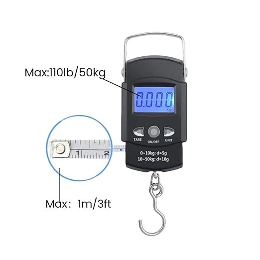 Luggage Weight Scale, 2pcs Hanging Scale Digital Electronic Fishing Hook 50kg with Backlit Display and Tape Measure,for Travel