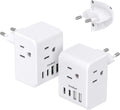 2 Pack European Travel Plug Adapter, International Power Plug Adapter with 3 Outlets 4 USB Charging Ports(2 USB C), Type C Plug Adapter Travel Essentials to Most Europe EU Spain Italy France Germany
