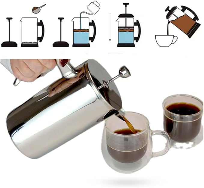 VIA CREMA French Press Coffee Maker, Stainless Steel, 800ml/27oz