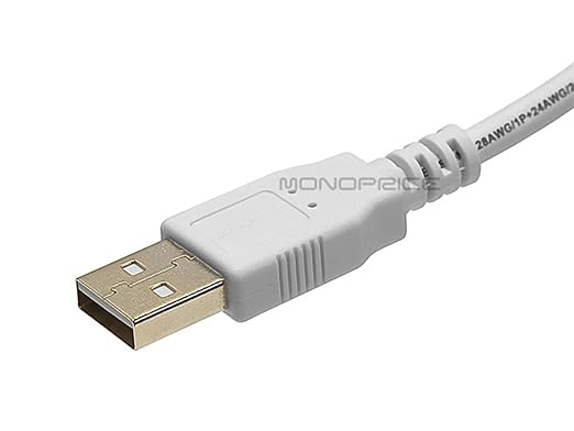 Monoprice 15-Feet USB 2.0 A Male to A Female Extension 28/24AWG Cable (Gold Plated), White (108608)