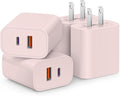 [4 Pack] USB C Charger Block Fast Charging Multiport Adpater [PD 20W USB-C & QC 3.0 USB-A Port] for i Phone 17/16/15/14/13/12/11/X/8, i Pad, Galaxy, Google, Galaxy & More [Pink]