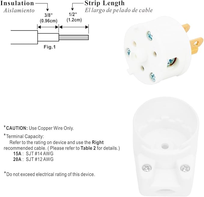 (5PACK) 90 Degree USA Canada 3Pole Male Nema 5-15P 15A 125V Right Angle AC Plug, White