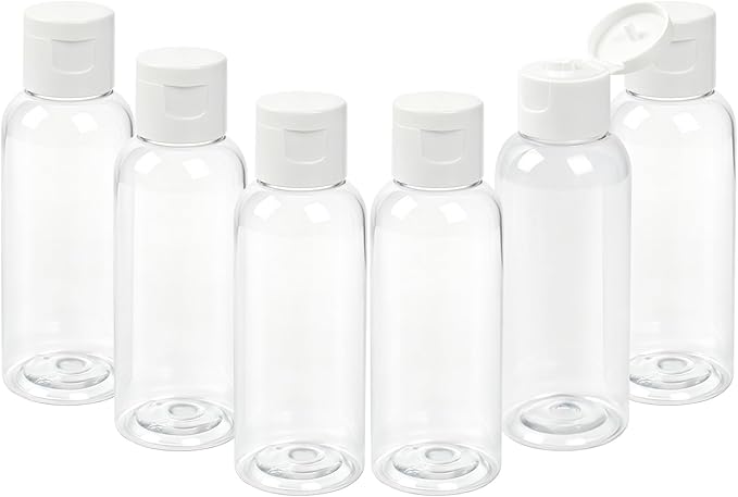 TRENDBOX 6 Pack Plastic Empty Bottles with Flip Cap for Shampoo, Lotions, Liquid Body Soap, Cream (2 oz / 60 ml)