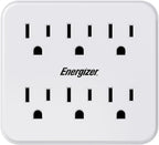 Energizer 6 Device Multi Plug Wall Outlet Extender (6) AC Power Outlets Grounded Power Strip Expander Outlet Splitter Plug in Adapter