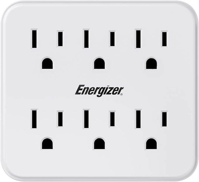 Energizer 6 Device Multi Plug Wall Outlet Extender (6) AC Power Outlets Grounded Power Strip Expander Outlet Splitter Plug in Adapter