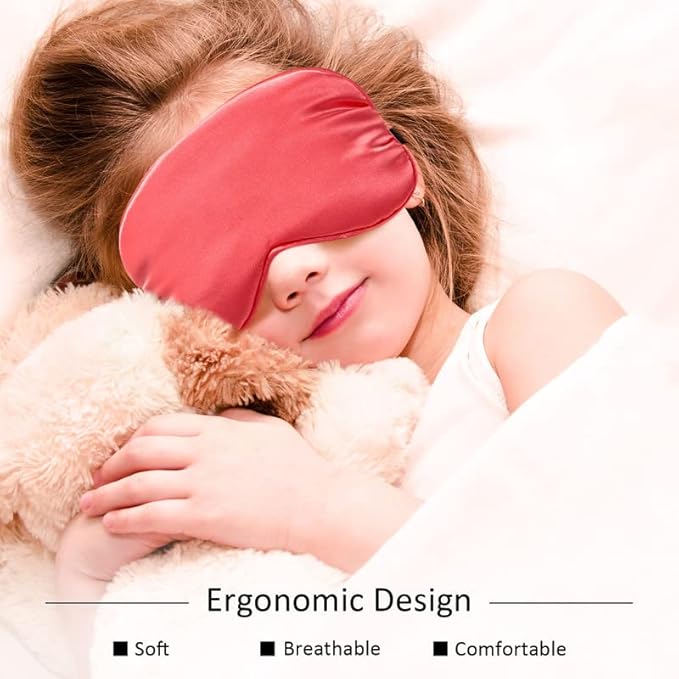 BBTO 4 Pcs Silk Sleep Eye Masks Smooth Soft Satin Eye Covers with Adjustable Strap Blindfold for Sleeping Blocking Out Lights Travel Relaxation(Blue, Watermelon Red, Gold, Purple)