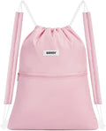 WANDF Drawstring Backpack Sports Gym Bag with Shoulder Pads Water Resistant String Bag Cinch Bag for Women Men (Pink)