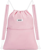 WANDF Drawstring Backpack Sports Gym Bag with Shoulder Pads Water Resistant String Bag Cinch Bag for Women Men (Pink)