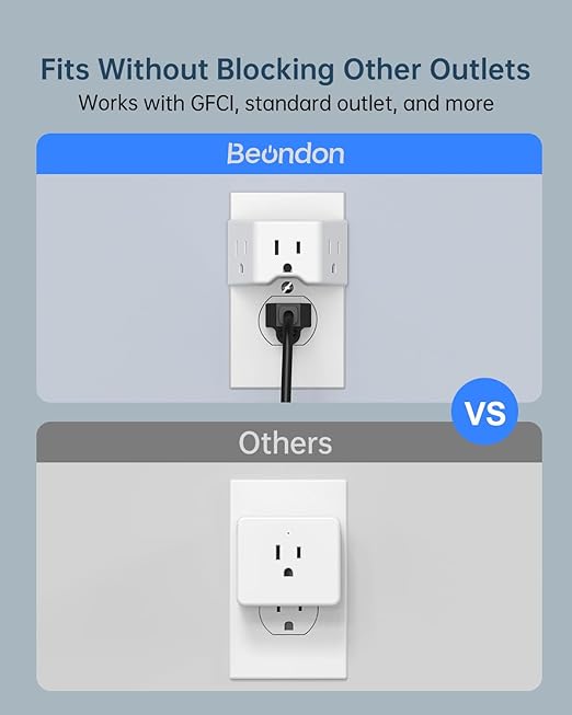 BEONDON 3-Pack Outlet Splitter, Small Outlet Extender, 3 Way Angled Wall Plug Extender, Cruise Ship Essentials, 3 Prong Grounded Plug Adapter for House, Hotel, Dorm, Hostel