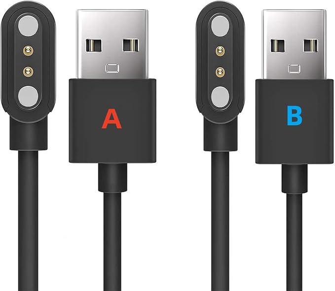 [2 Pack] Universal Smart Watch Charger Magnetic, VeryFit / da fit Smartwatch Accessories 2 Pin Replacement Charging Cable Compatible All 2.54mm - 2.84mm-Pin-Pitch Smart watch (Model A&B Only one Fit)