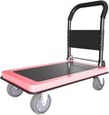 Flatbed cart Folding Pink Lightweight Platform Truck with 5" Rubber Casters Utility Push Carts for Luggage Moving