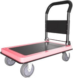 Flatbed cart Folding Pink Lightweight Platform Truck with 5" Rubber Casters Utility Push Carts for Luggage Moving