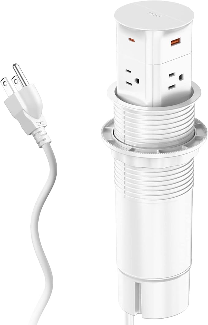 Pop up Outlet for Countertop with PD 20W USB C Fast Charging,3.15" Desk Grommet Power Station,4 Outlets,4 USB,Kitchen Island Pop Up Electrical Outlet, Office Power Supply