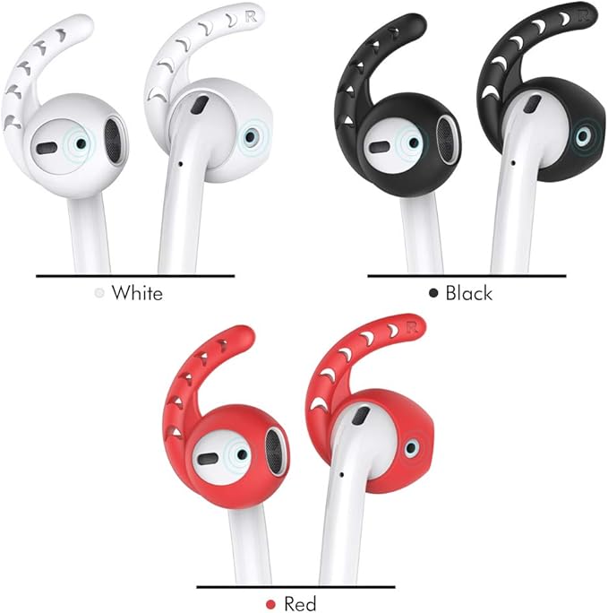 AhaStyle 3 Pairs AirPods Ear Hooks Cover Silicone Accessories Compatible with Apple AirPods and EarPods Headphones(Black,White,Red)