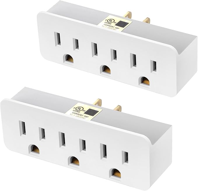 TENINYU 3 Outlet Adapter Extender - UL Listed 1875W/15Amps 3 Way Grounded Polarized Plug Extender Power Strip, Wall Plug 1 to 3 Outlet Splitter with 3 AC Outlets for Household Appliances (2)