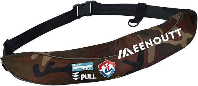 Automatic Inflatable Belt Pack Water Sports Jacket Waist Belt PFD for SUP Paddleboarding Fishing Boating Kayaking（fit 80-330 lbs） (Green camouflage)